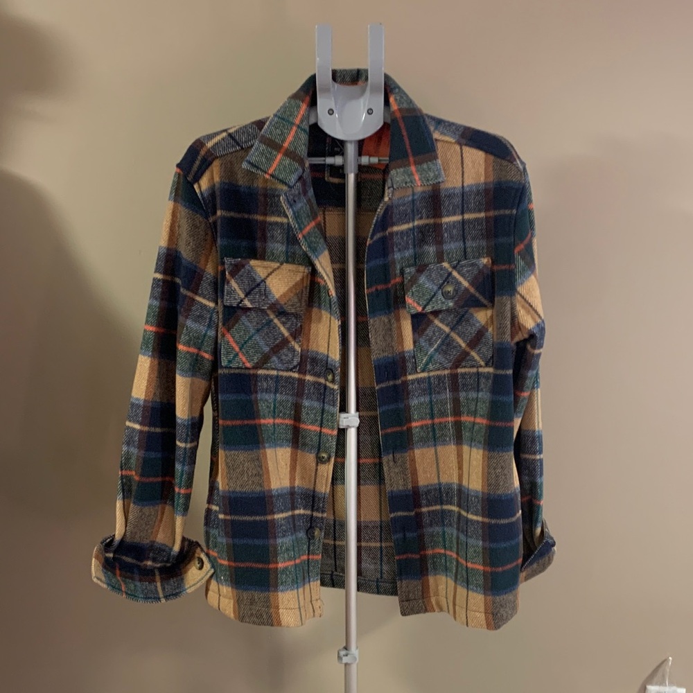 North Western Mfg. Co. Men's Plaid Jacket Shirt/Shacket Blue and Tan Size Small
